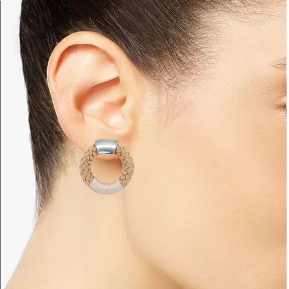 Alfani Silver-Tone Braided Rope Doorknocker Drop Earrings, 1" New - Picture 2 of 4